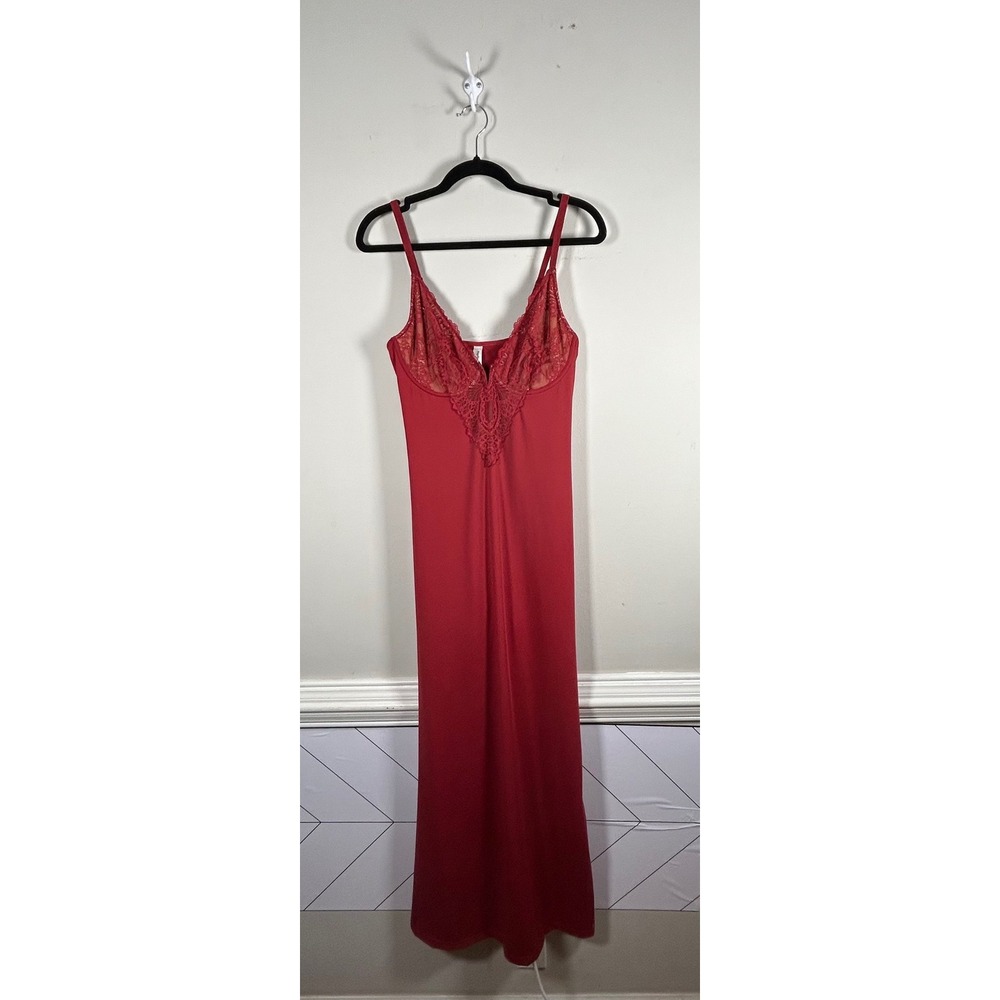 Popilush Built-in Shapewear Maxi Dress Womens Large Red Modern Lace Trim Slit